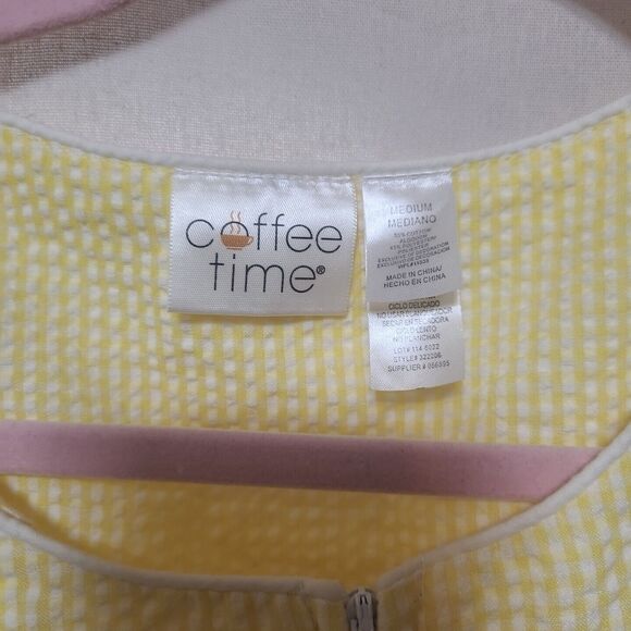 Coffee Time Robe Womens Sz M Seersucker Housecoat Yellow White Stripe Housecoat - Picture 4 of 10